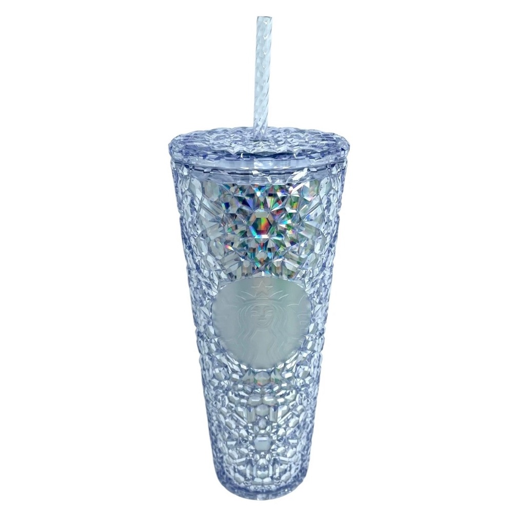 Starbucks 2024 White Diamond Crystal Platinum Gemstone Cold Cup Tumbler 24 oz